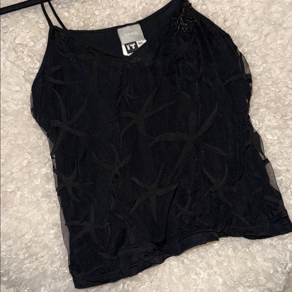 Versace Black Camisole Starfish Tank with Spaghetti Straps size medium Y2K